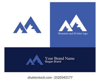 illustration of the letter m logo with a simple mountain image in vector form for brand needs such as outdoor brands, for example