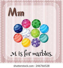 Illustration of a letter M is for marbles 