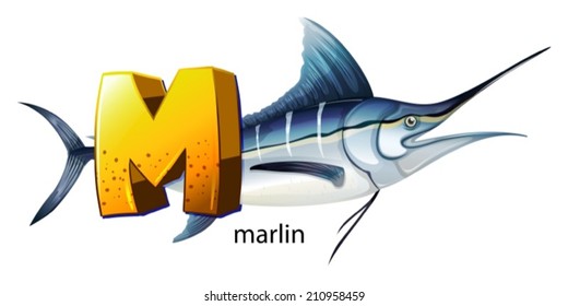 Illustration of a letter M for marlin on a white background