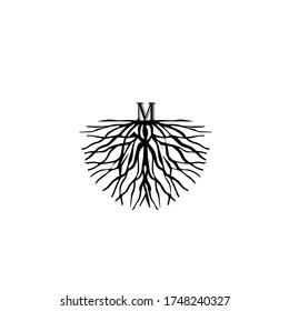 illustration of letter M on root logo vector