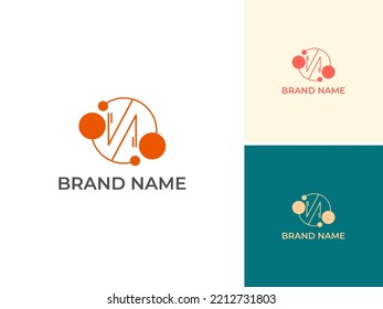 ILLUSTRATION LETTER N WITH CIRCLE DOT TECH LOGO ICON DESIGN VECTOR