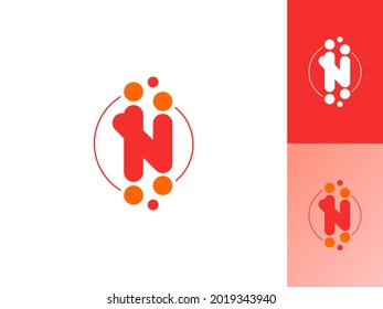 LETRA DE ILUSTRACIÓN N CON DISEÑO DE LOGOTIPO DE CÍRCULO DE PUNTO VECTOR DE MARCA MODERNO