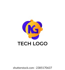 ILLUSTRATION LETTER N G WITH GRADIENT ORANGE PURPLE COLOR CIRCLE DOT TECH LOGO ICON TEMPLATE DESIGN VECTOR