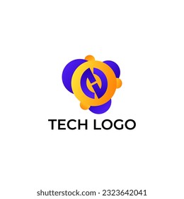 ILLUSTRATION LETTER N WITH GRADIENT ORANGE PURPLE COLOR CIRCLE DOT TECH LOGO ICON TEMPLATE DESIGN VECTOR
