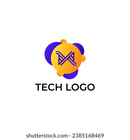 ILLUSTRATION LETTER N WITH GRADIENT ORANGE PURPLE COLOR CIRCLE DOT TECH LOGO ICON TEMPLATE DESIGN VECTOR