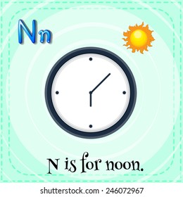 Illustration of a letter N is for noon