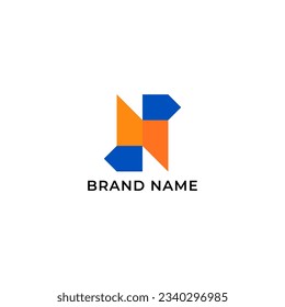 ILLUSTRATION LETTER N ORANGE BLUE COLOR ABSTRACT GEOMETRIC LOGO ICON SIMPLE NIMIMALIST TEMPLATE DESIGN ELEMENT VECTOR