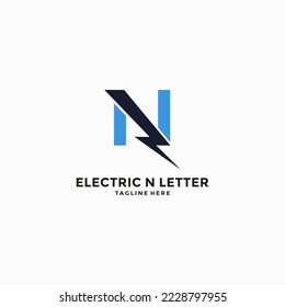  illustration letter N sign Thunderbolt Electric Concept logo design template