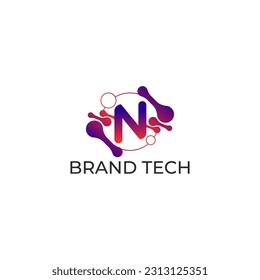 ILLUSTRATION LETTER N TECH GRADIENT COLOR MINIMALIST DESIGN LOGO ICON TEMPLATED VECTOR