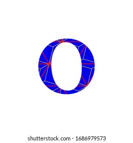 illustration letter O in blue color with red and yellow lines, birthday party confetti