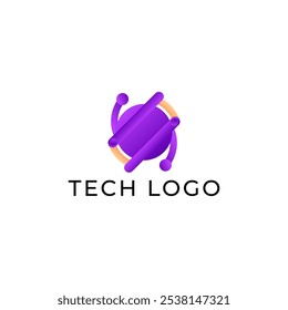 LETRA DE ILUSTRACIÓN O COLOR PÚRPURA DEGRADADO DE CÍRCULO CON PLANTILLA DE ÍCONO DE LOGOTIPO DE TECNOLOGÍA DE PUNTOS ELEMENTO DE DISEÑO SIMPLE VECTOR