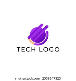 LETRA DE ILUSTRACIÓN O COLOR PÚRPURA DEGRADADO DE CÍRCULO CON PLANTILLA DE ÍCONO DE LOGOTIPO DE TECNOLOGÍA DE PUNTOS ELEMENTO DE DISEÑO SIMPLE VECTOR