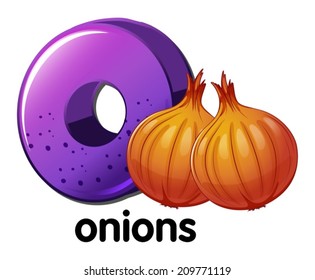 Illustration of a letter O for onions on a white background