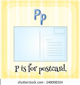 Illustration of a letter P is for postcard