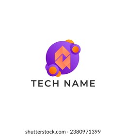 ILLUSTRATION LETTER Q WITH GRADIENT ORANGE PURPLE COLOR CIRCLE DOT TECH LOGO ICON TEMPLATE DESIGN VECTOR