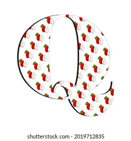 An illustration of the letter Q with a red apple motif, suitable for children's books and magazines, suitable for designing children's toys as well as for other business purposes.