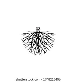 illustration of letter R on root logo vector