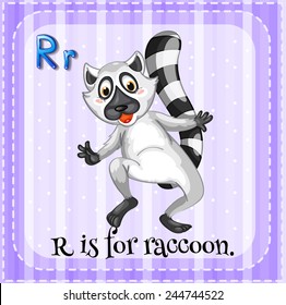 Illustration of a letter R is for raccoon