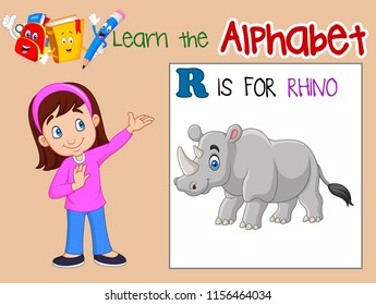 Illustration of letter R is for Rhino