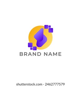 ILLUSTRATION LETTER S WITH CIRCLE PIXEL GRADIENT PURPLE ORANGE COLOR TECH LOGO ICON TEMPLATE DESIGN VECTOR