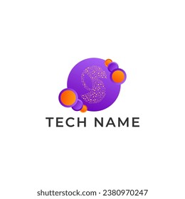 ILLUSTRATION LETTER S WITH GRADIENT ORANGE PURPLE COLOR CIRCLE DOT TECH LOGO ICON TEMPLATE DESIGN VECTOR