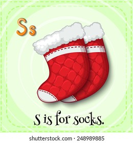Illustration of a letter S is for socks