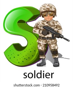 Illustration of a letter S for soldier on a white background