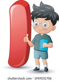 Illustration of letter I with a school boy showing thumb up