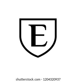 Illustration of a letter / sign E that is joined by a shield symbolizing defense and strength