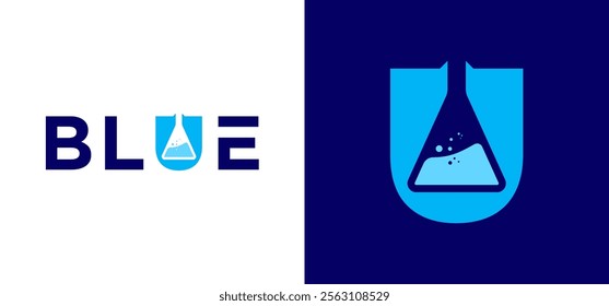 Illustration of the letter u combined with a chemical bottle. Suitable for laboratory logos, scientific communities, etc.