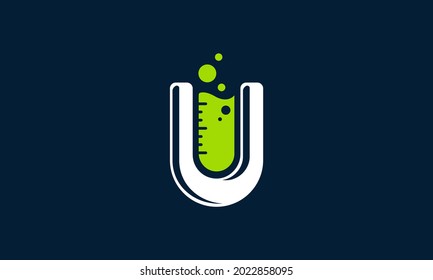 Illustration of letter u combining with chemical bottle. Suitable for labs logo, scientist community, etc.