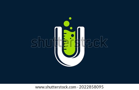 Illustration of letter u combining with chemical bottle. Suitable for labs logo, scientist community, etc.