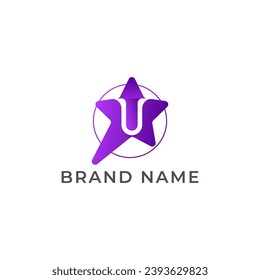 ILLUSTRATION LETTER U WITH STAR GRADIENT PURPLE COLOR LOGO ICON TEMPLATE DESIGN VECTOR