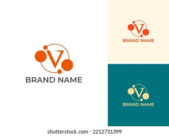 ILLUSTRATION LETTER V WITH CIRCLE DOT TECH LOGO ICON DESIGN VECTOR