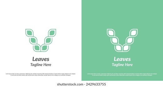 Illustration of the letter v nature logo design. Silhouette of the letter v nature eco friendly mint green bio fresh ecology vivid pure plant. Abstract minimal simple creative icon symbol template.