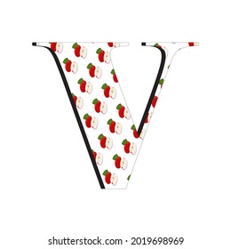 An illustration of the letter V with a red apple motif, suitable for children's books and magazines, suitable for designing children's toys as well as for other business purposes.