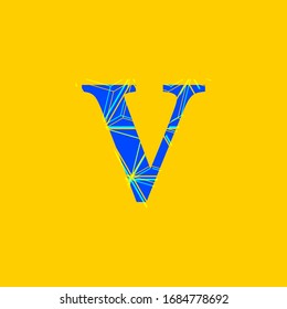 illustration of letter V with sparkles effect and bright lines in vivid colors for party, digital editable vector