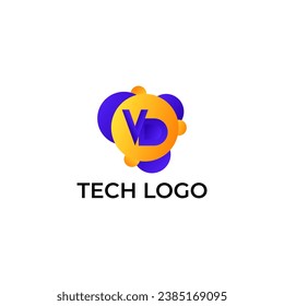 ILLUSTRATION LETTER VD WITH GRADIENT ORANGE PURPLE COLOR CIRCLE DOT TECH LOGO ICON TEMPLATE DESIGN VECTOR