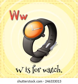 Illustration of a letter W is for watch