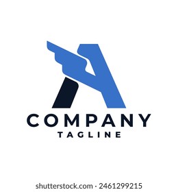 illustration of a letter A with a wing. aviation or sport logo template.