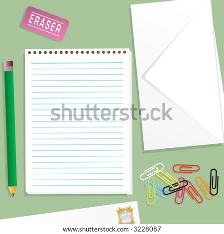 An illustration of a letter writting kit on a green background
