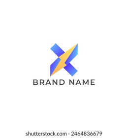 ILLUSTRATION LETTER X WITH LIGHTNING FLASH  POWER GRADIENT BLUE ORANGE COLOR SIMPLE LOGO ICON TEMPLATE DESIGN VECTOR