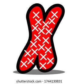 Illustration of letter X. Letter X in red and white background. Vector illustration of alphabet letters.
