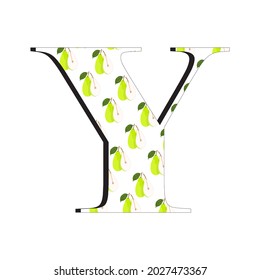 An illustration of the letter Y with a fresh pear motif, perfect for children's books and magazines, suitable for children's toy designs as well as for other business purposes.