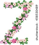 illustration with letter Z from rose and brier flowers isolated on white background
