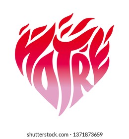 illustration lettering clipart fire in the Notre Dame Cathedral in Paris in heart. Vector on white background