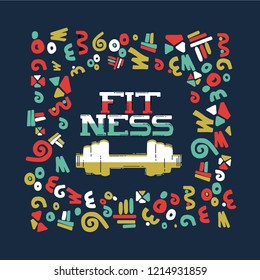  Illustration and lettering "Fitness". Quote made in vector.