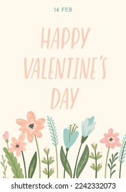 Illustration with lettering and flowers. Vector design concept for Valentines Day and other use.