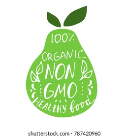 illustration with lettering text on green pear background. Handwritten calligraphy.