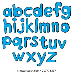 Illustration of the letters of the alphabet in blue color on a white background 